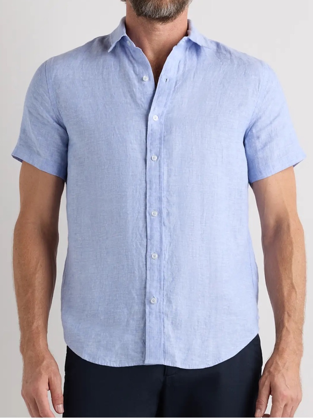 Quince Men 100% European Linen Relaxed Short Sleeve Shirt L French Blue
